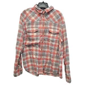 Jachs Girlfriend Womens XL 100% Cotton Plaid Long Sleeve Pearl Snap Up Shirt